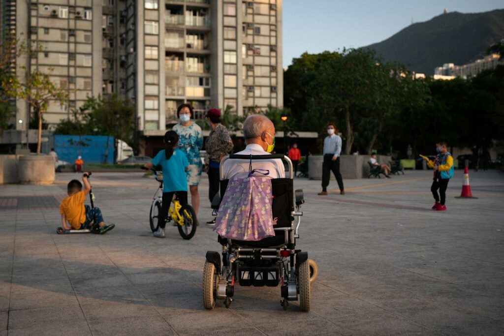 Wheelchair user outdoors
